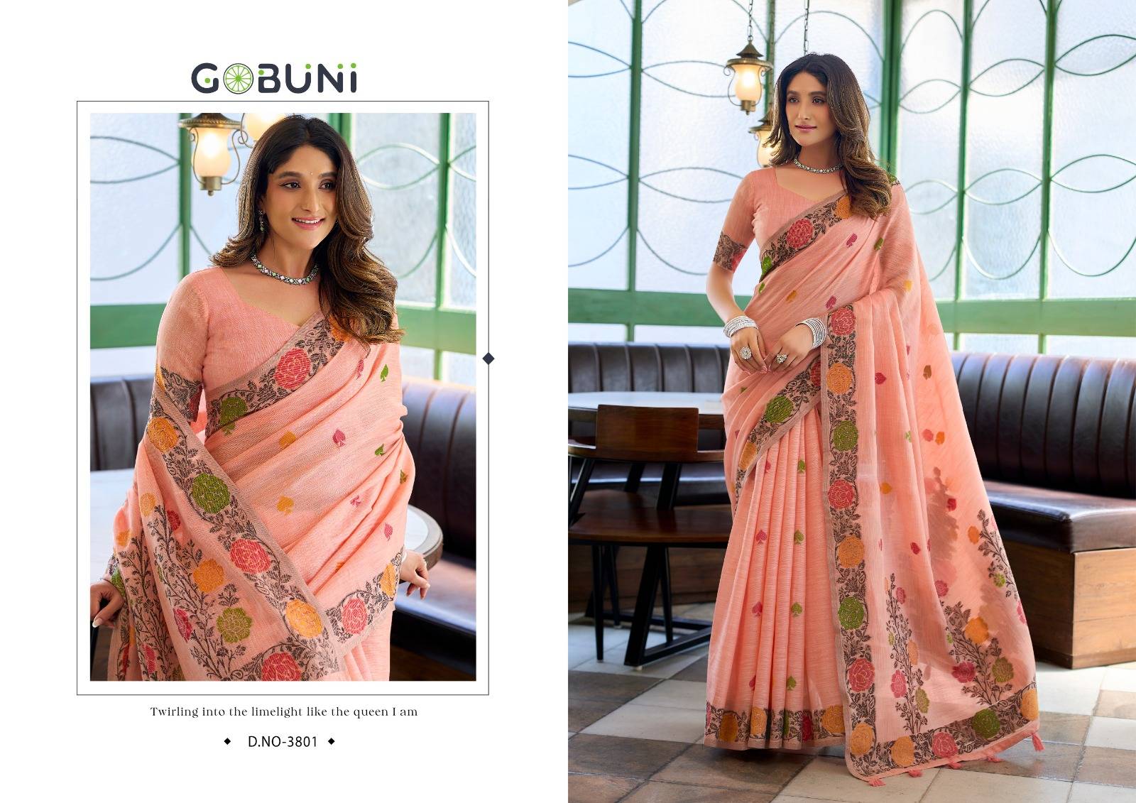 SUMAN BY GOBUNI 3801 To 3806  Series Indian Traditional Wear Collection Beautiful Stylish Fancy Colorful Occasional Wear Linen Jacquard Sarees At Wholesale Price